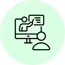 Online learning icon with person and computer.