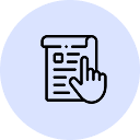 Hand pointing at a document icon.
