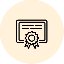 Certificate icon with award ribbon illustration.